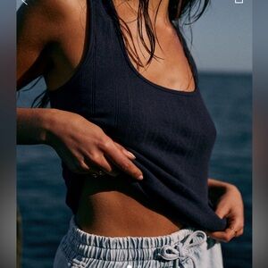 Sezane Juan Top Navy Pointelle - Size M